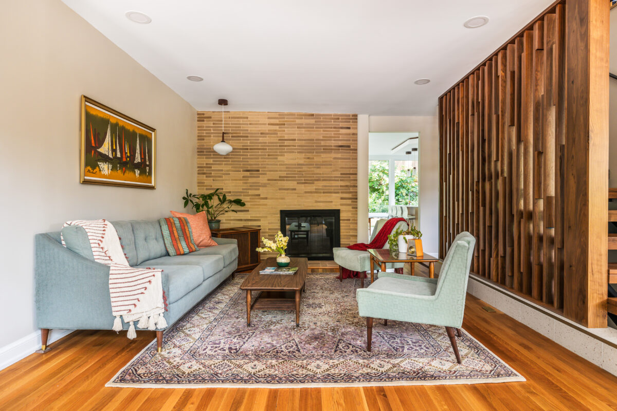 Modern Living Room with Fireplace After Home Remodeling in Haymarket, VA